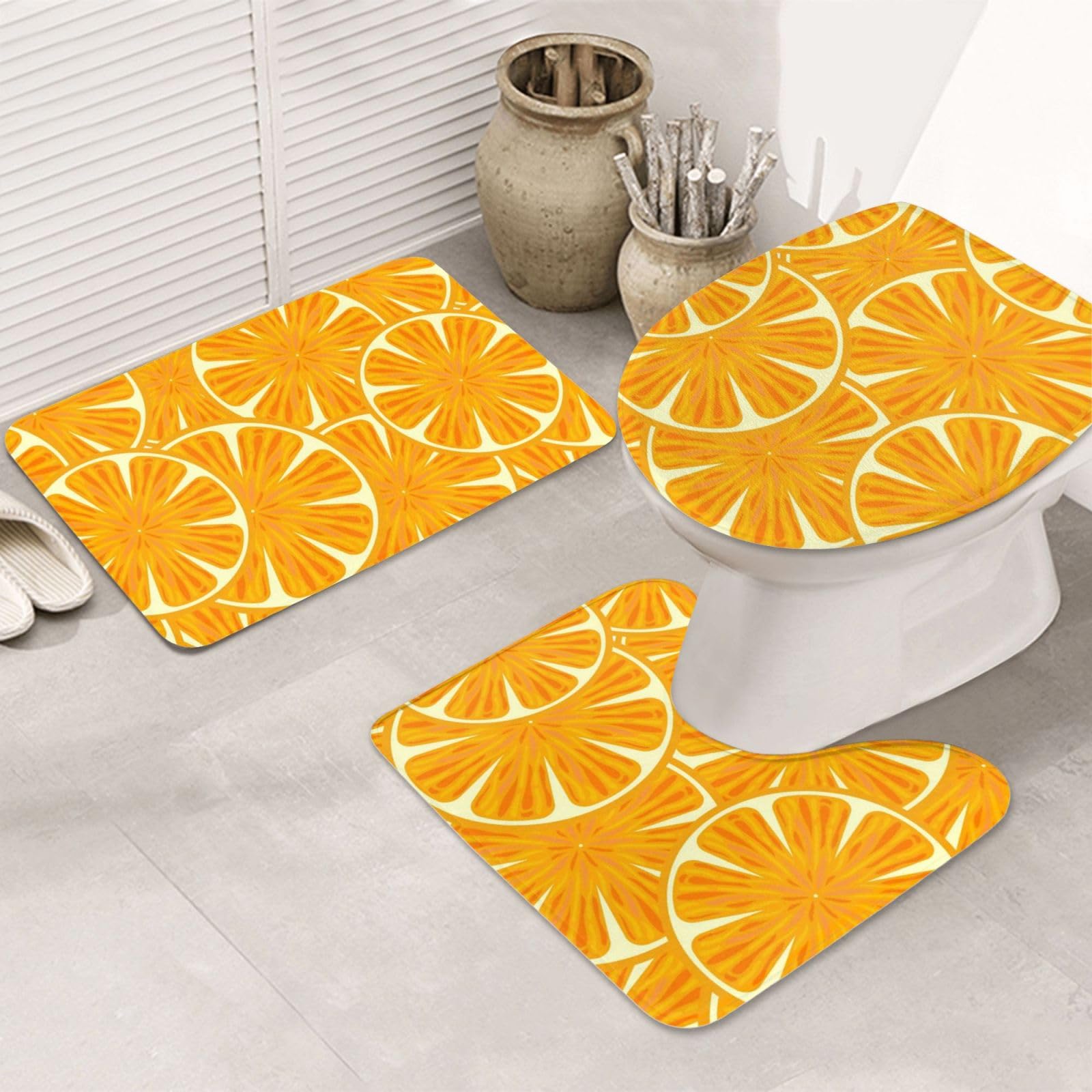Tapis de bain 3 pièces orange vif lavables et absorbants pour votre sol de douche