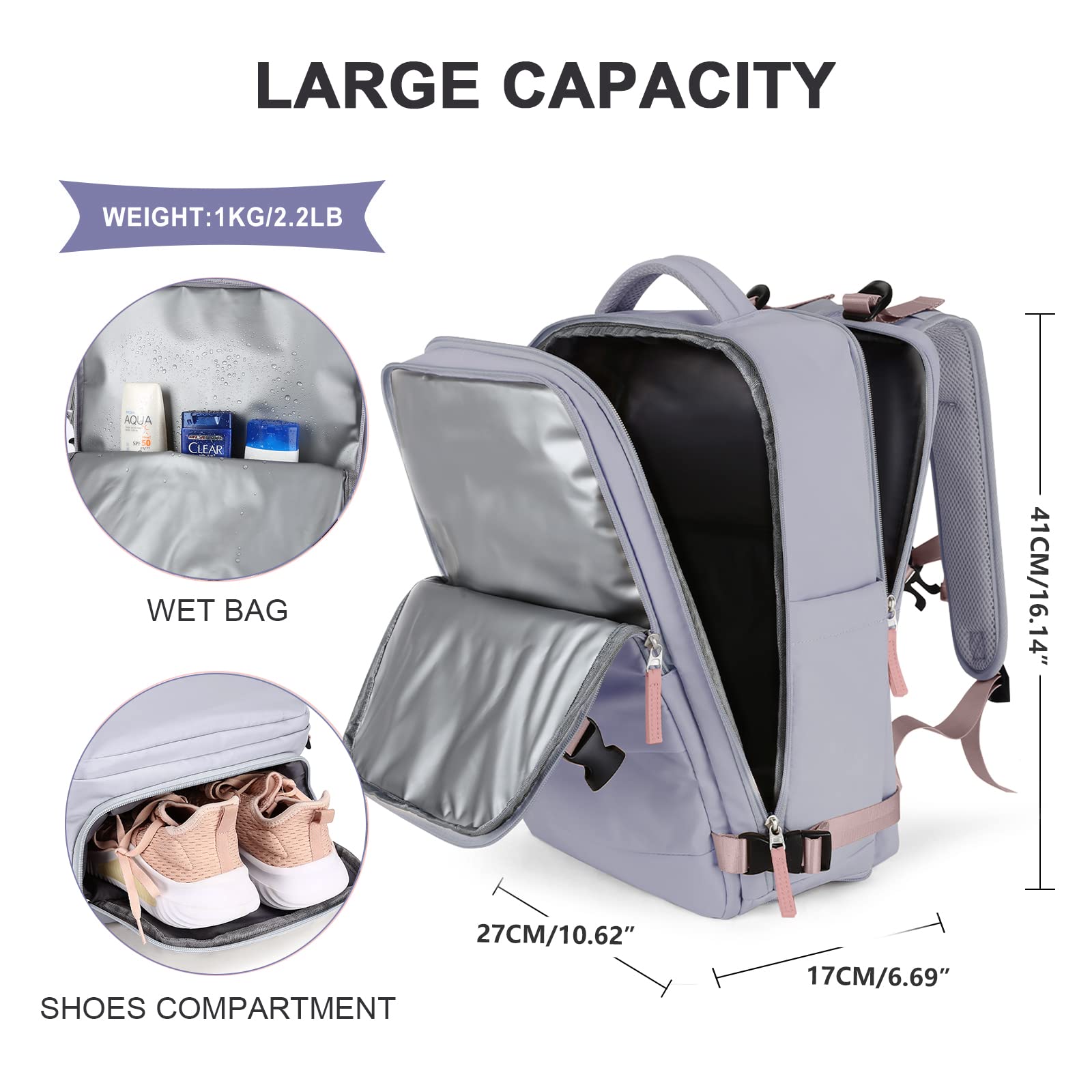 BJLFS Borse da Cabina per Ryanair 40x20x25 Bagaglio a Mano Zaino Borsa Zaino da Viaggio, Zaino da trekking,Zaino Easyjet 45x36x20,Zaino Casual per laptop da 14 pollici per scuola