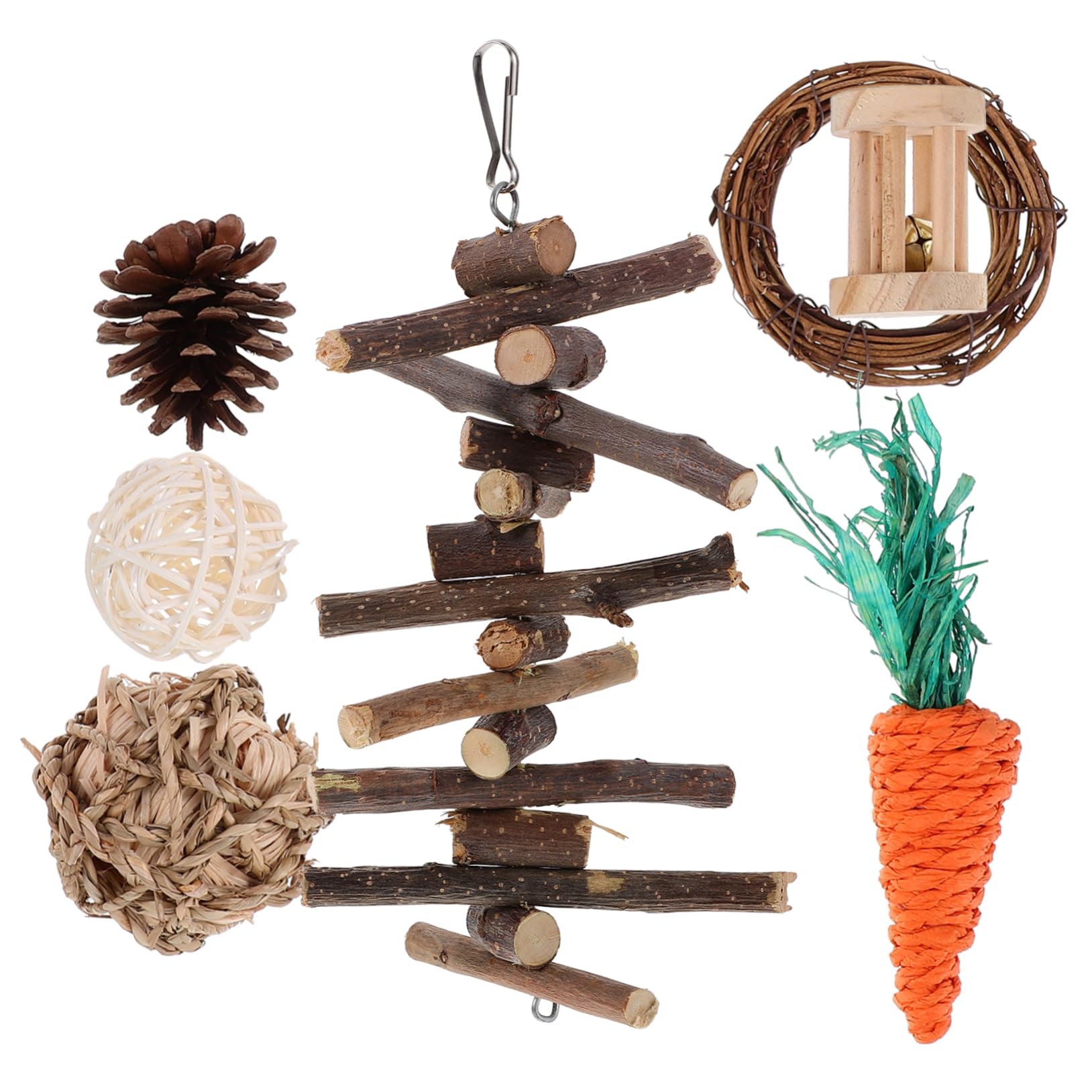 Supvox 3stücke Hamster Spielzeug Set Molar Rattan-bälle -Sticks Karotten-kauartikel Für Kleintiere Für Hamster Ratten Und Mäuse Sicheres Natürliches Material Teilig