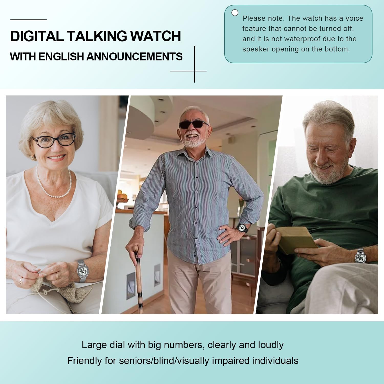 Digital Talking Watch with Pedometer,Announces time/Date/Steps/Calories in English,Gift for Elderly,Blind&Visually impaired,5 Alarm Reminders+Hourly Chime,EL Backlight