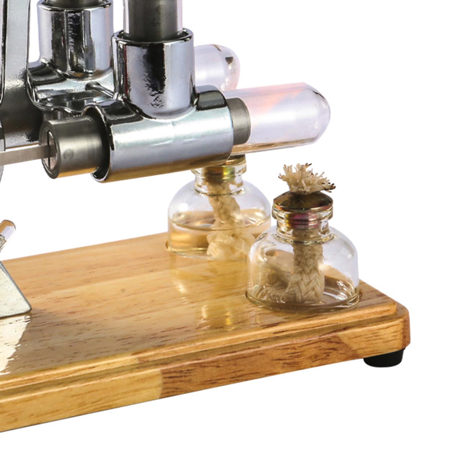 Stirlingmotor, Doppelzylinder Balance, mit Grundplatte aus Eichenholz und Tropf Handwerklicher Stirlingmotor Bausatz Dampfmaschinen Bausatz für Lehrreiche Vorführungen
