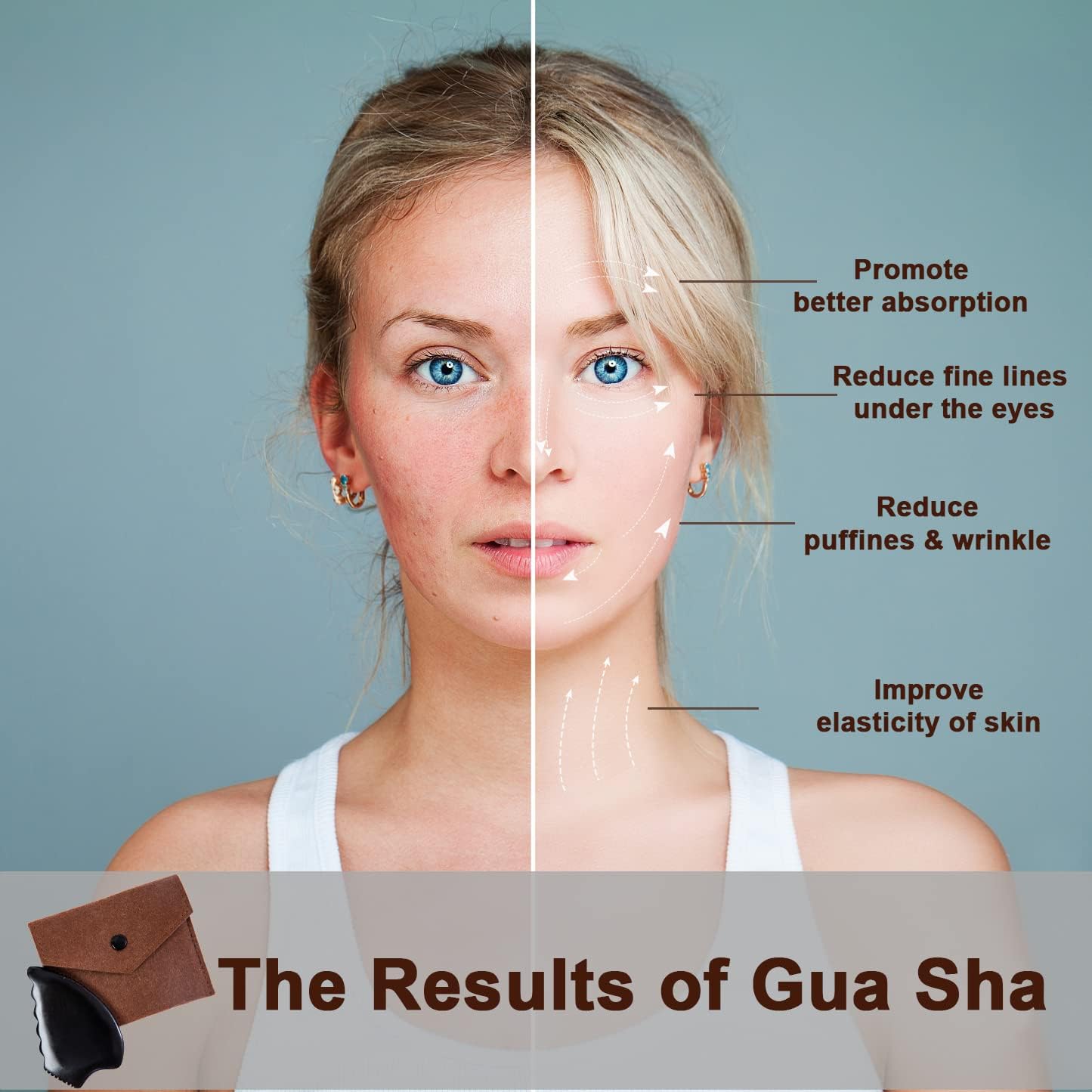 Gua Sha Facial Massage Tools, Gua Sha Scraping Tools for Face, Bian Stone Traditional Massage Tool Traditional Scraper Tool Black (Felt Bag)