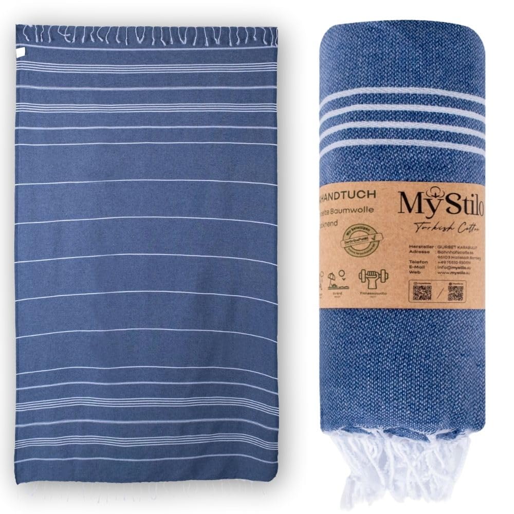 MyStilo® XXL Saunahandtuch Hamamtuch - Großes, Weiches Badetuch 100x200cm, Schnelltrocknend - Premium Strandtuch, Beach Towel, Handtuch für Männer, Frauen, Yoga und Fitness (Navy)