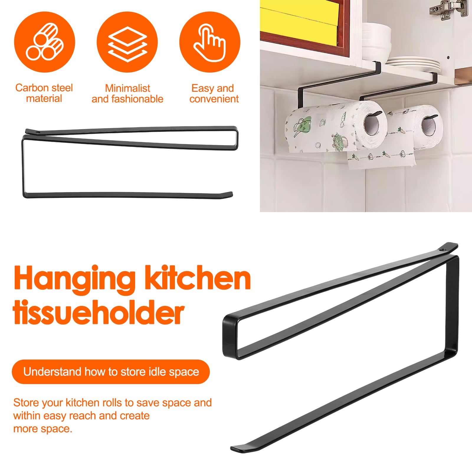 Portarotolo Da Cucina Senza Fori - Supporto Per Carta Da Cucina O Igienica, Nero - Foto 6