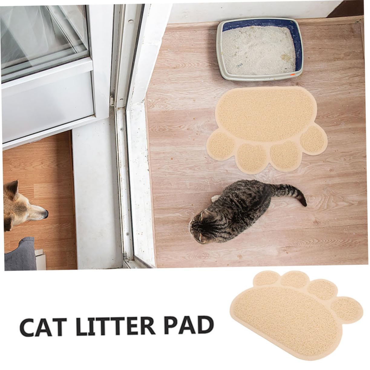 ibasenice Katzenstreumatten und Futtermatte für Haustiere 2 Stück-pack in Pfotenform aus Pvc und Praktisch Rutschfest als Auffangmatte für Katzenstreu für Innenbereich