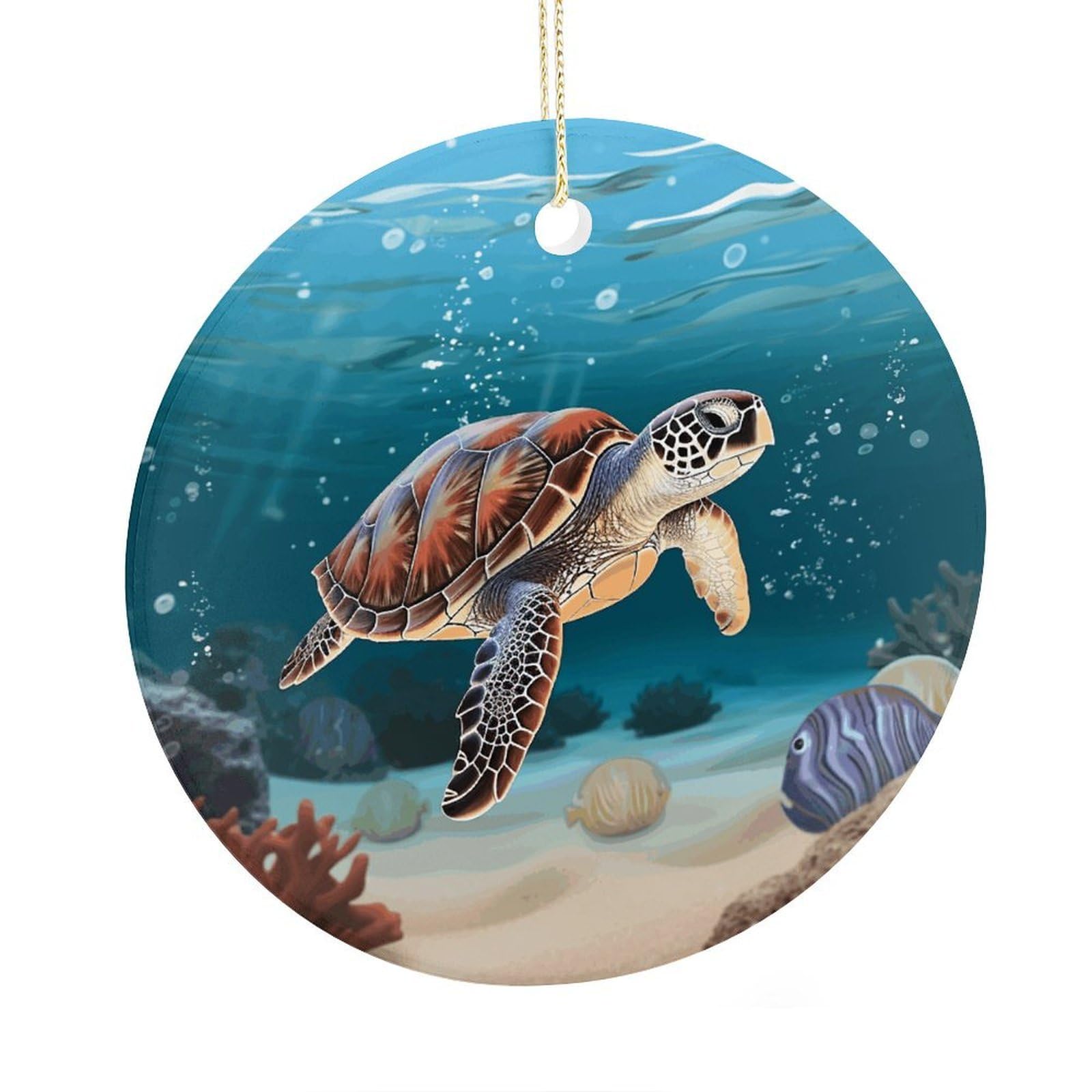 Adfgyerh Style Sea Turtle Swimming Ceramic Circular Pendant,2.9 Inch，Hanging Ornament，Gift Exchange Idea Round Ceramic Ornament,For Mom And Daughter，For Home Indoor Outdoor Decor.
