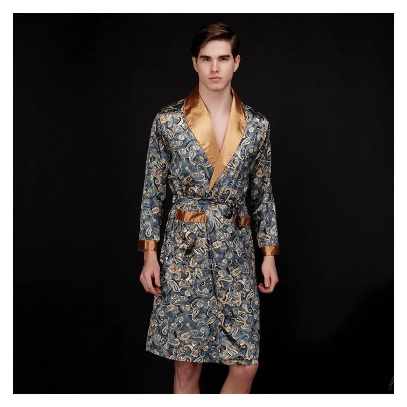 Bata Hombre Seda, Ropa De Dormir De Seda Satinada, Bata De Baño De Verano, Pijama De Manga Larga, Bata De Dormir, Pijama Sleepwar Hombre para SPA (Coffee, XXL)