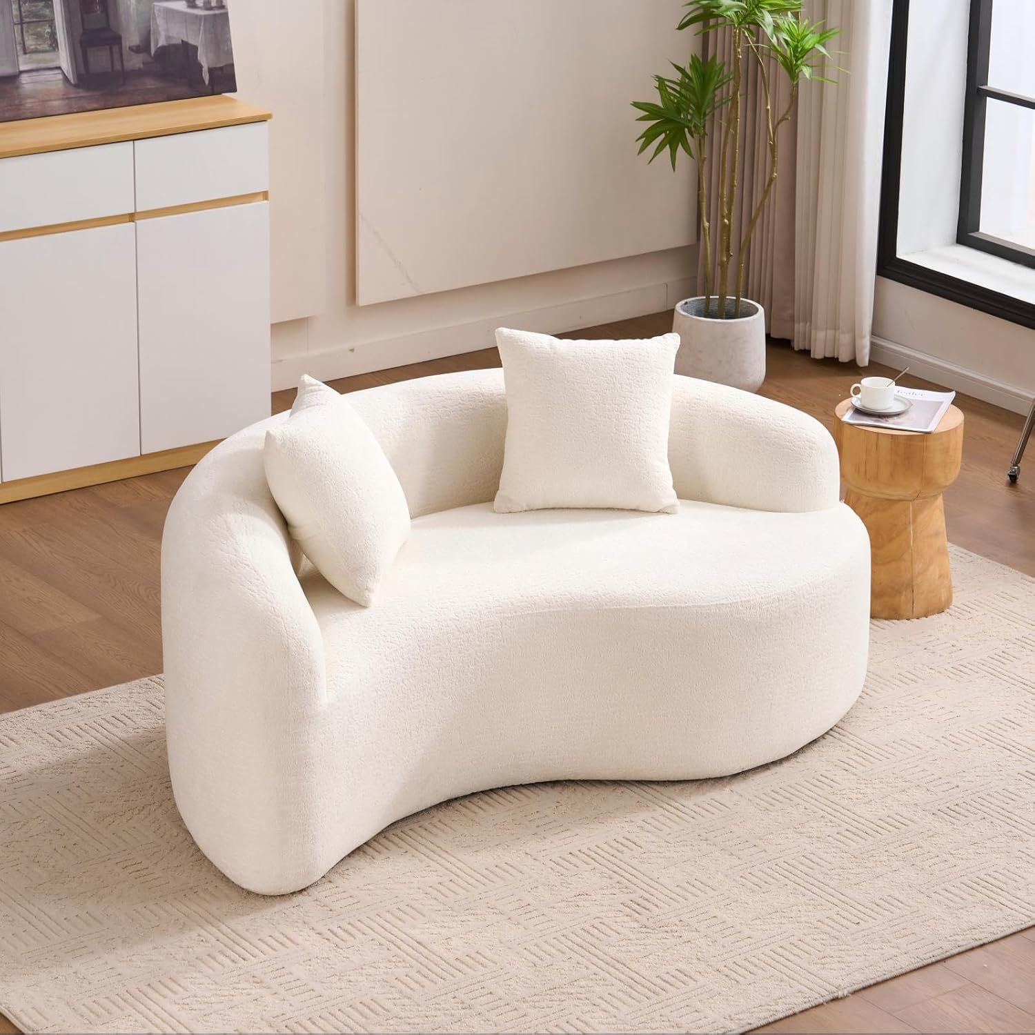 66.9'' Modular Sectional Loveseat, Chenille Upholstered Boneless Curved Loveseat with Deep Seat,Combination Round Sofa for Coffee Shop, Game Room, Office (Cream White, 66.9 Inch)