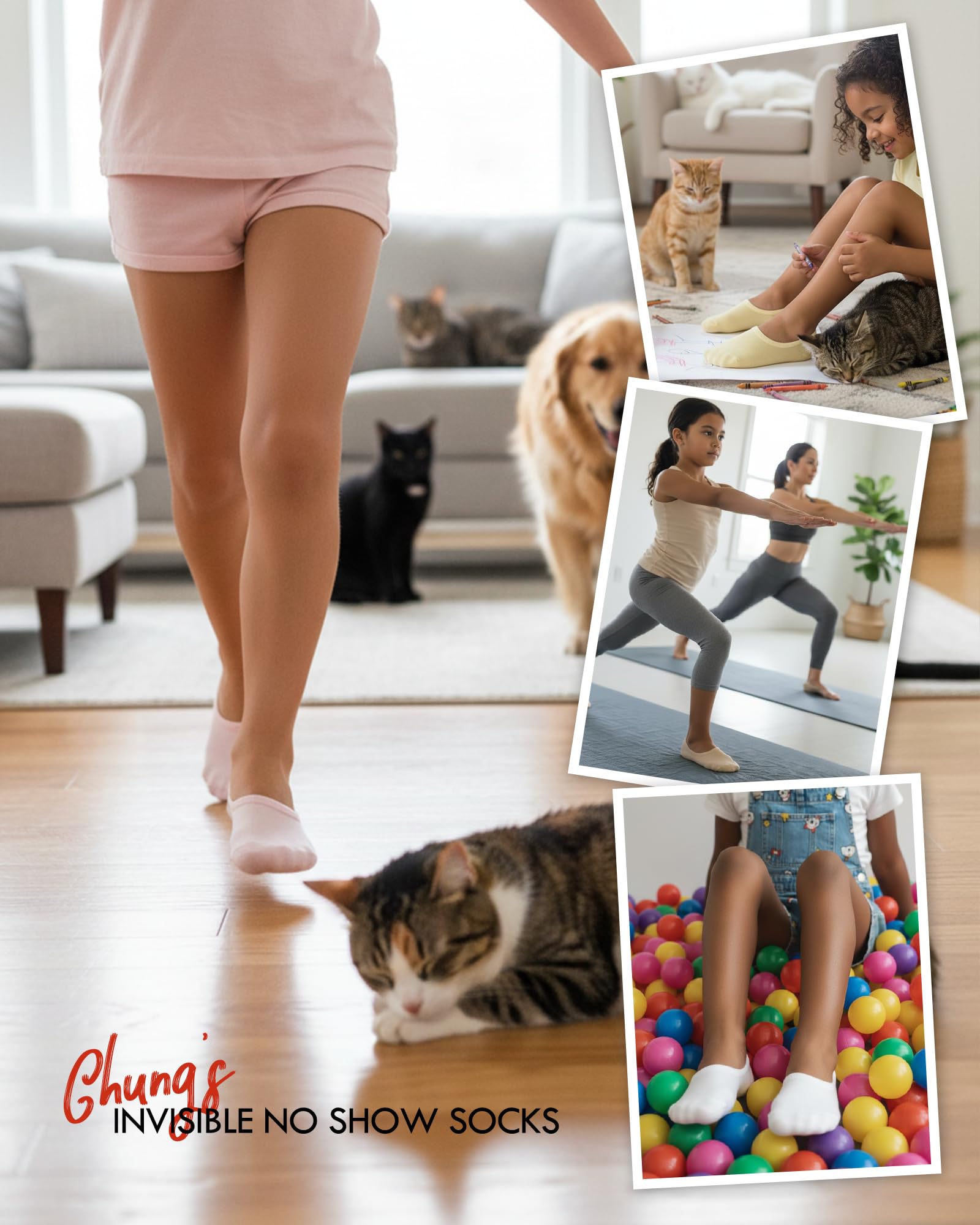 CHUNG Lot de 10 paires de chaussettes invisibles en coton pour petits garçons et filles 2 à 12 ans