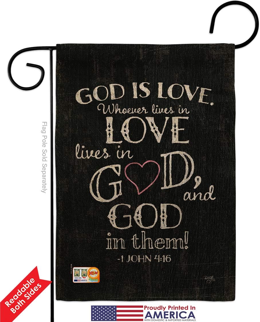 God is Love Burlap Burlap Garden Flag Set with Stand Religious Bible Verses Bless Faith Thank Hope Pray Christian Religion Small Decorative Gift Yard House Banner Double-Sided Made In USA 13 X 18.5