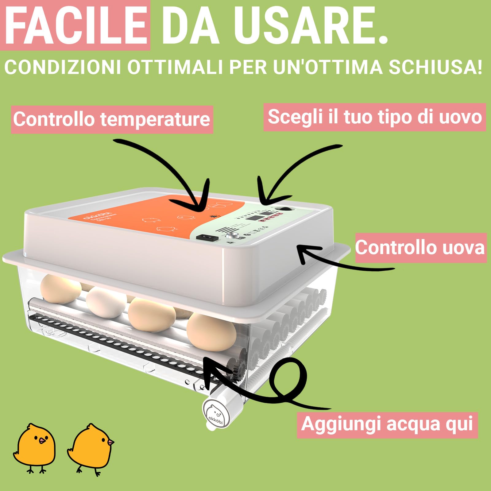 OBI-36 Incubatrice Automatica – Incubatrice uova per 36 uova con Rivoltamento Automatico - Incubatrice uova gallina, quaglia e anatra - Arancione