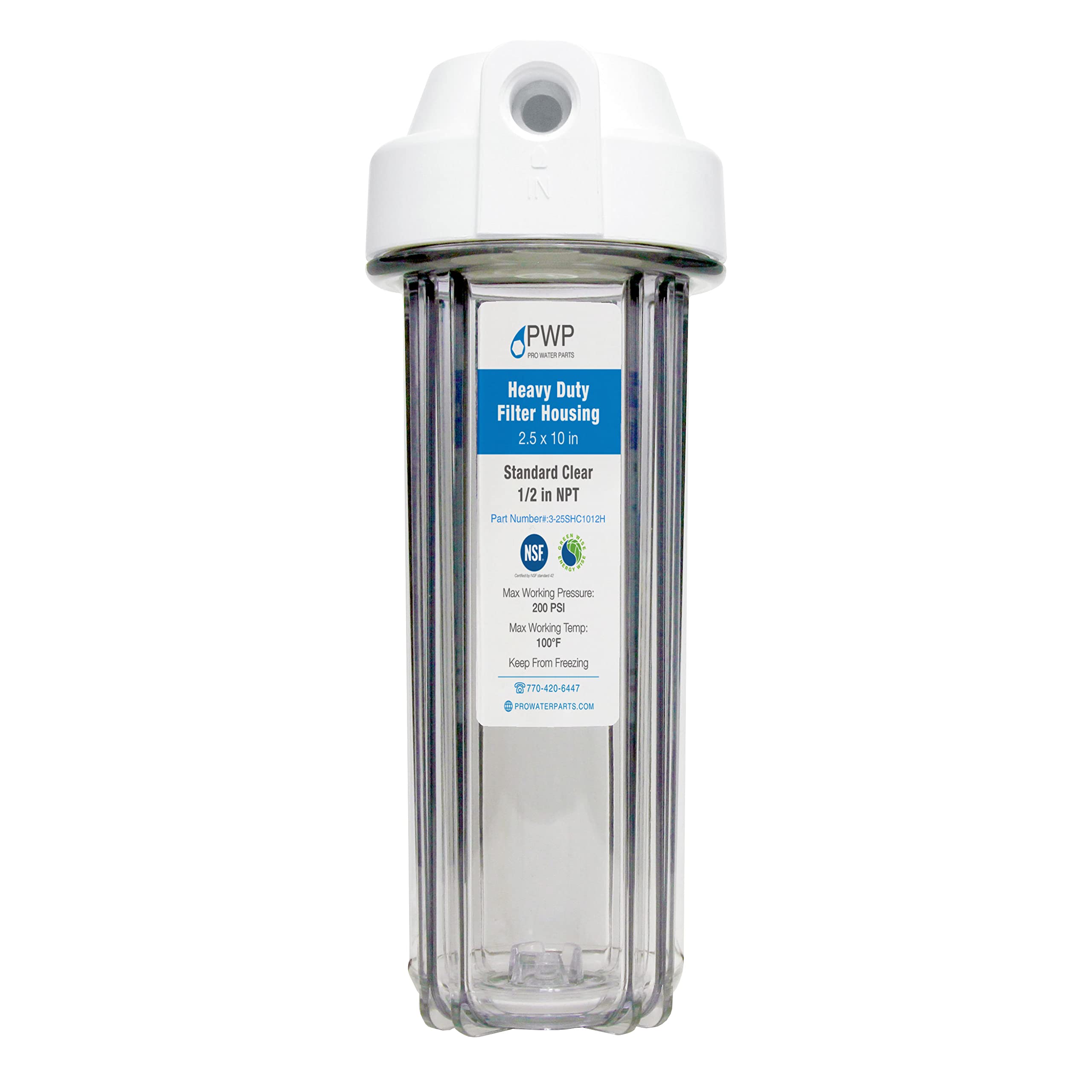 Carcasa transparente de filtro RV con filtro de carbón activado de alta eficiencia de 6,3 x 25,4 cm, puertos NPT de 1,27 cm, sustituye a FRE-10H