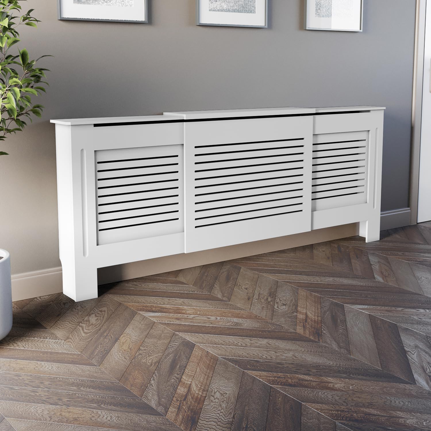 DuraTherm® Radiator Cover White Painted Modern Horizontal Slat Shelves ...