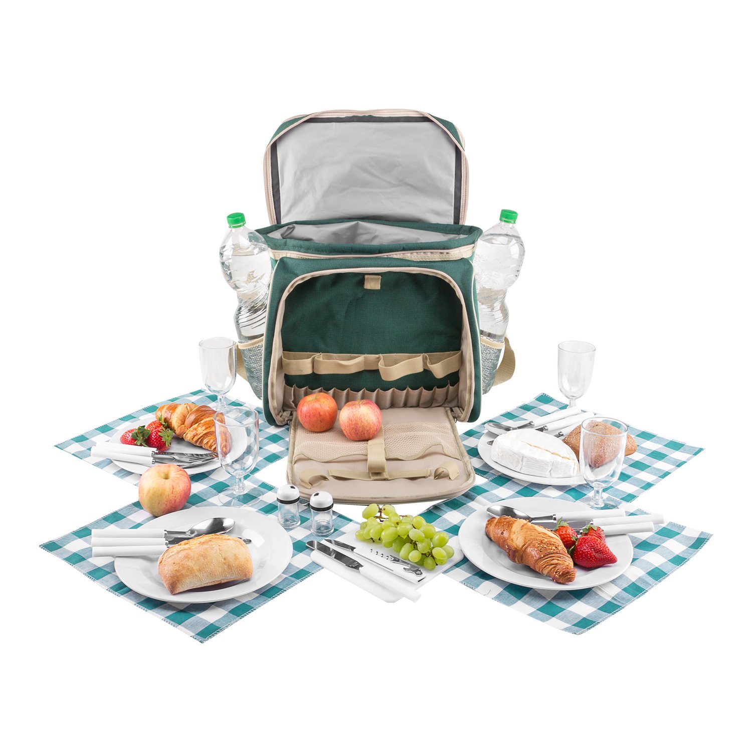 anndora Picknicktasche grün beige Kühltasche inkl. Zubehör 4 Personen 29 Teile