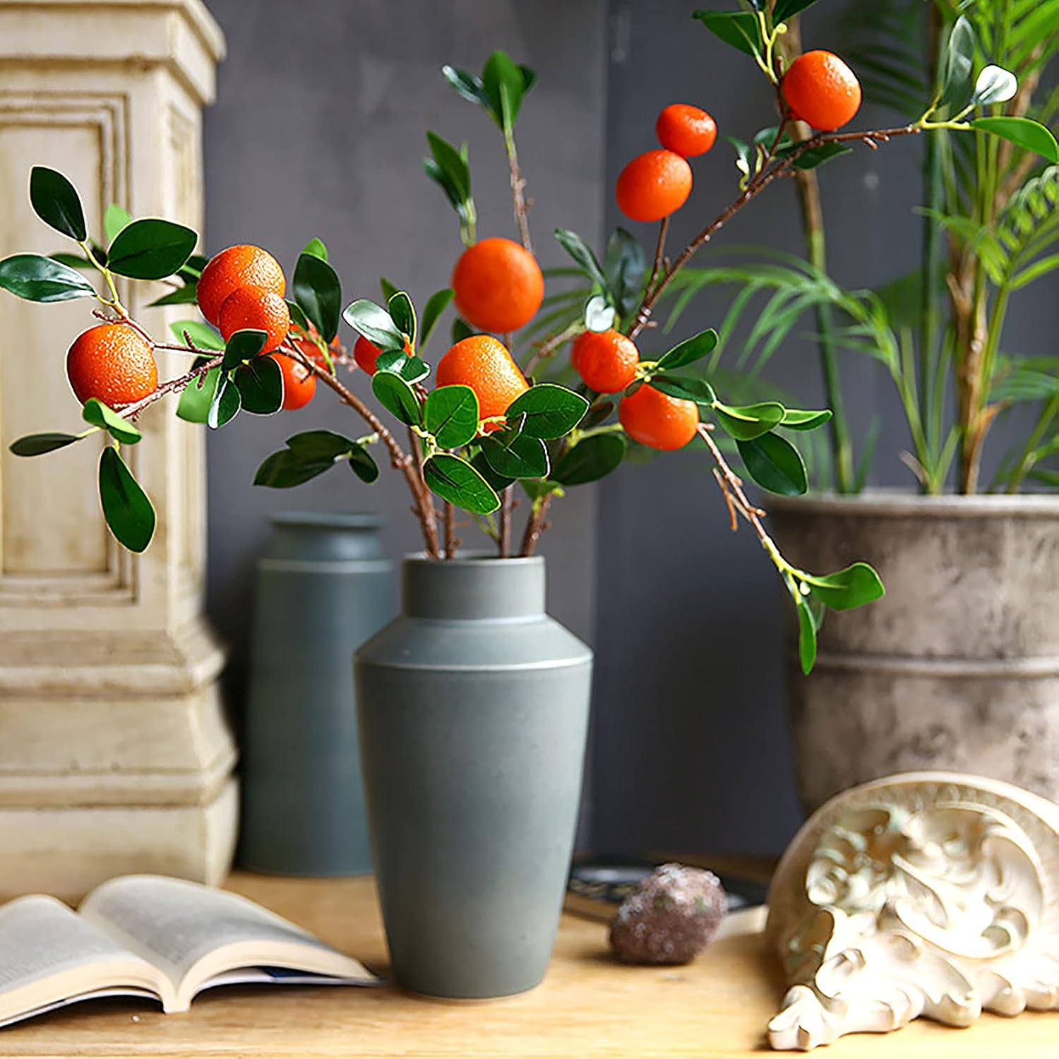 VEUSBJ 3 Pack Artificial Orange Branch,34In Fake Flowers Imitation Orange Fruit Branch Lifelike Fake Fruit Props for Home Wedding Party Decor, 87CM, (210402YF34-23TZ-8643-1800461871)