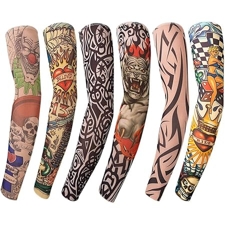 Zinsale 6pcs Moda Falso Manicotti Per Tatuaggi Temporanei Guanti Di Protezione Solare Manicotto Per Uomo Colorato Amazon It Bellezza