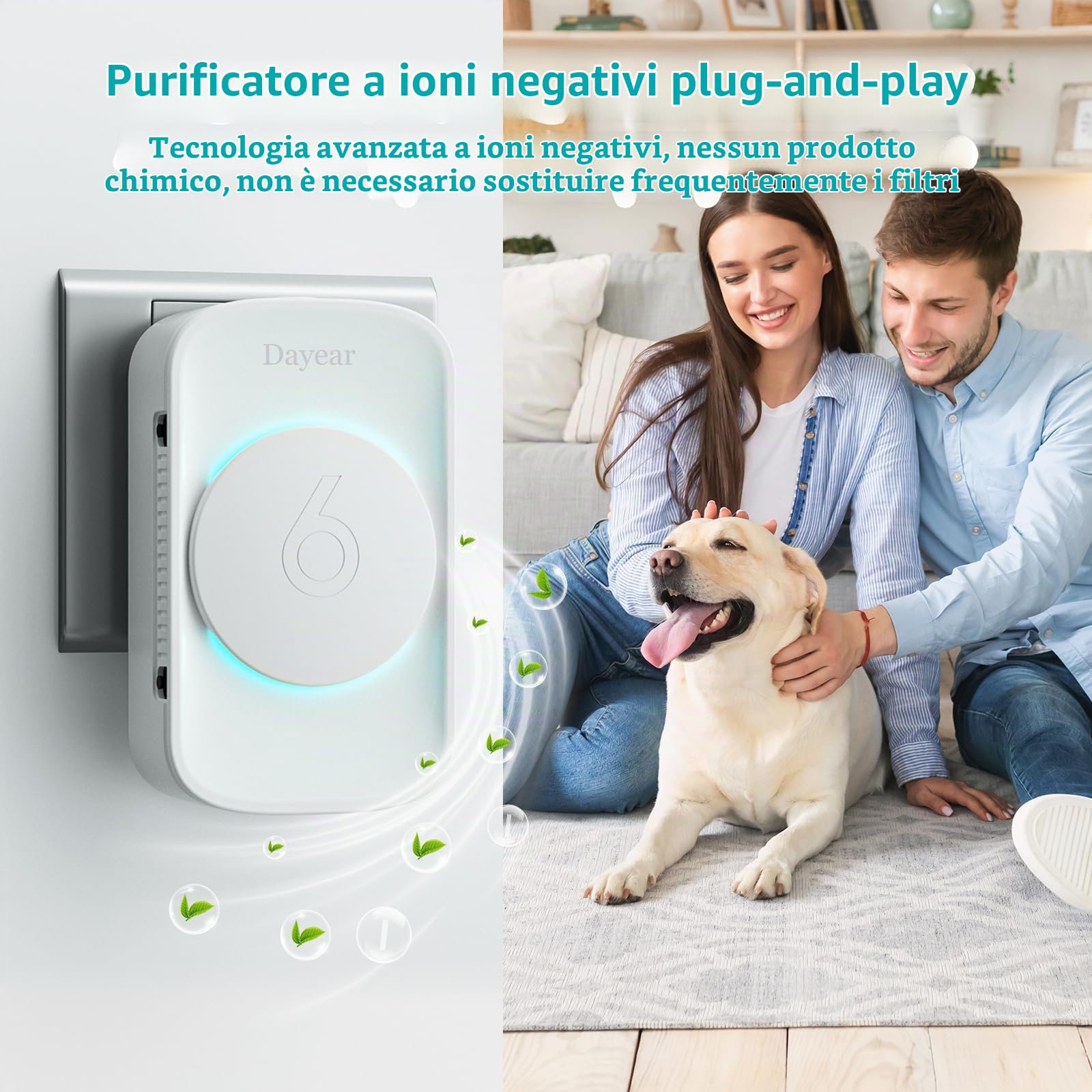 Purificatore d'Aria, Senza filtro ionizzatore d'aria, Purify Smell | 3Pcs Air Purifier per Casa,Camera da letto,bagni,Mini Depuratore aria per Fumatori,Animali,Polvere,17dB,3 Led Light Modes