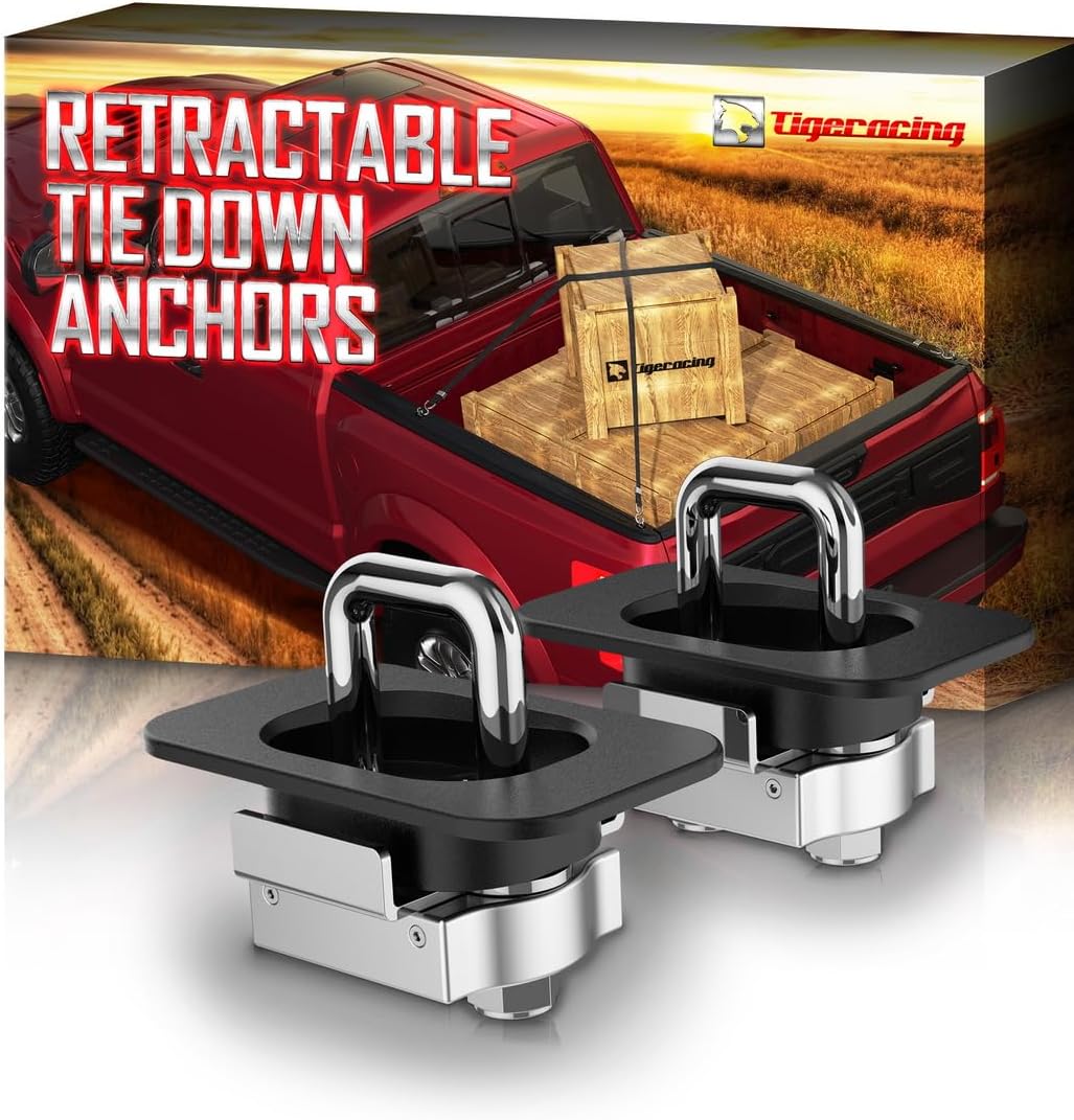 Tie Down Anchors Retractable Truck Bed Top Side D Ring Compatible with 1998-2018 F150 5ft, ONLY for Rear Hole - 3000 LBS Capacity All Metal of 2