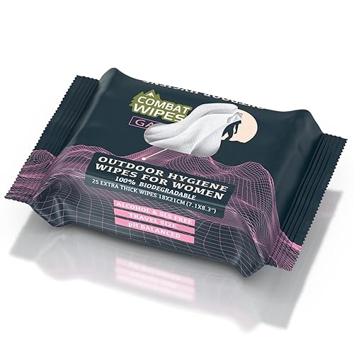 Combat Wipes Gaia - Toallitas húmedas para exteriores de higiene femenina extra gruesas ultraligeras biodegradables con pH equilibrado para el