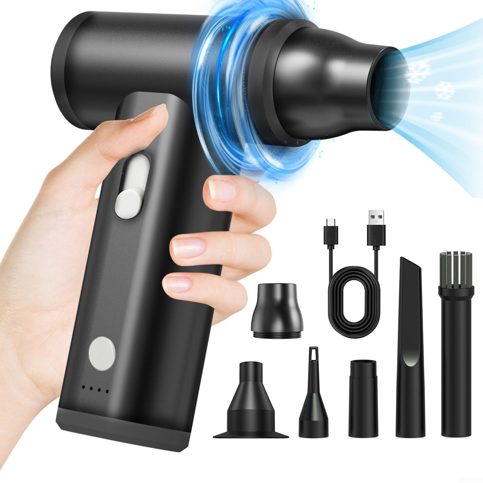HAUSHOF Elektrische Air Duster, 110.000 rpm, USB-C oplaadbaar en met instelbare snelheidsregeling, licht en draagbaar voor het reinigen van pc