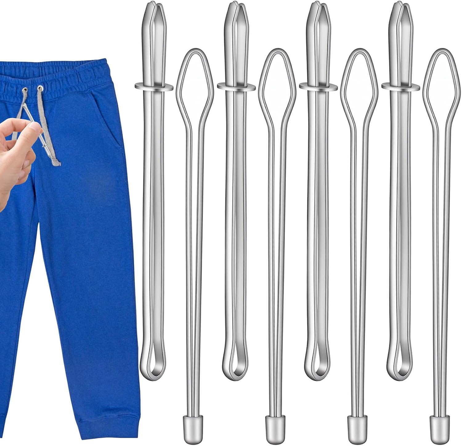 8Pcs Drawstring Threader Tool, Bodkin Sewing Tool for Elastic, DIY Rope Threader Clip, Replacement Easy Insert Drawstring Puller with Tweezer Sewing for Easily Threading Hoodies, Jackets
