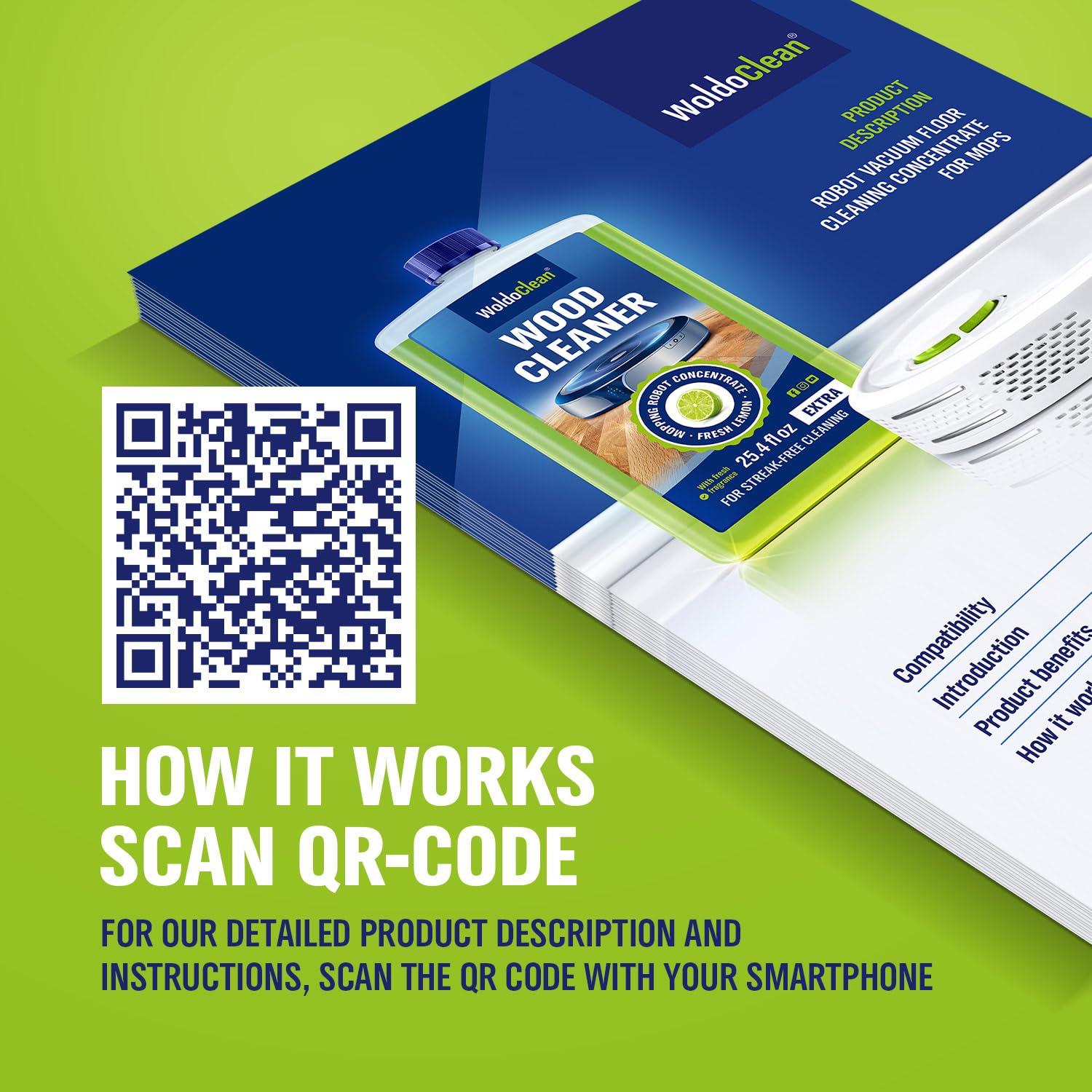 WoldoClean Detergente per Robot Lavapavimenti 750ml - Pulitore Concentrato al Profumo di Agrumi per Parquet e Laminato, per 50 Applicazioni