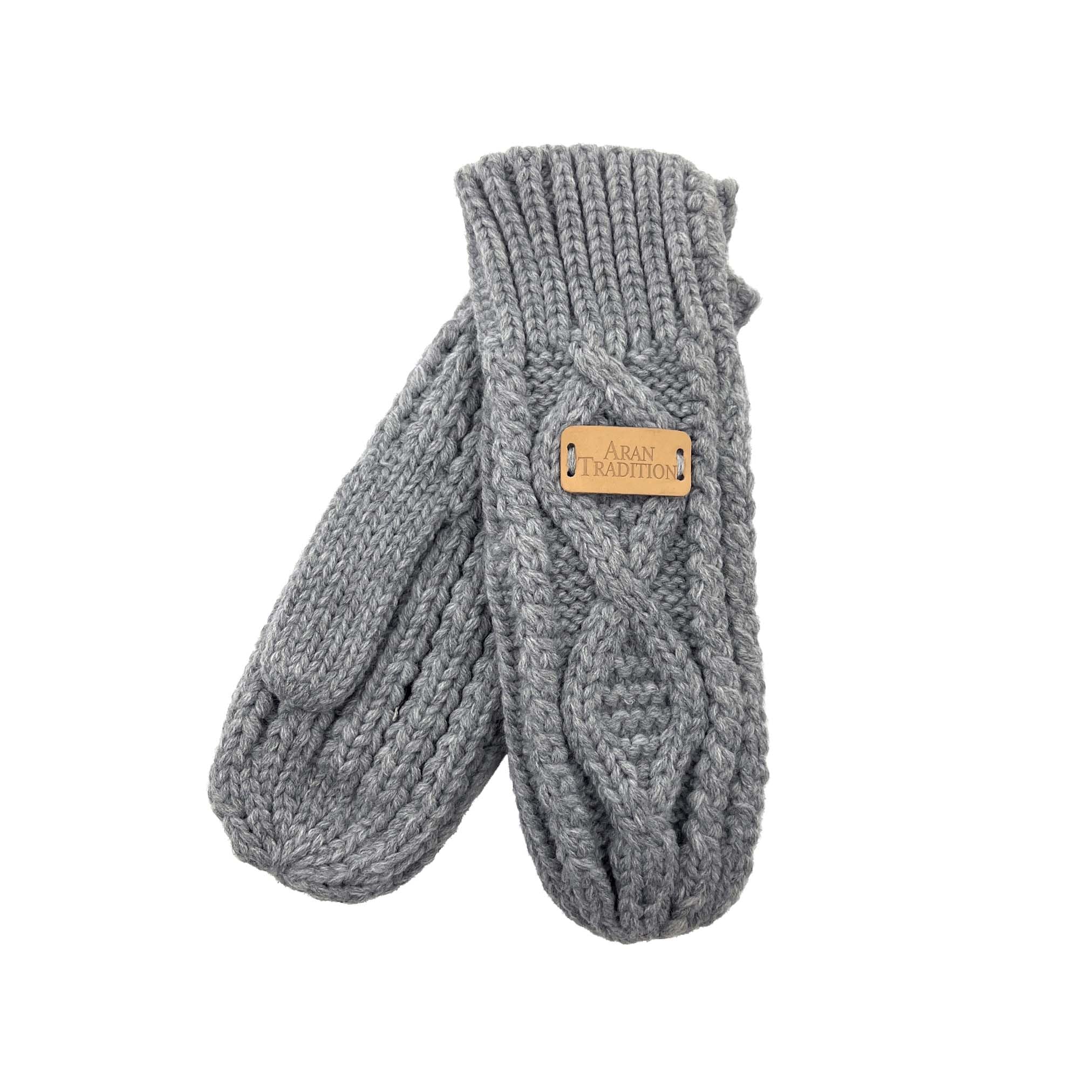 Aran Traditions Diamond Knitted Winter Mittens Gloves (Silver Grey)
