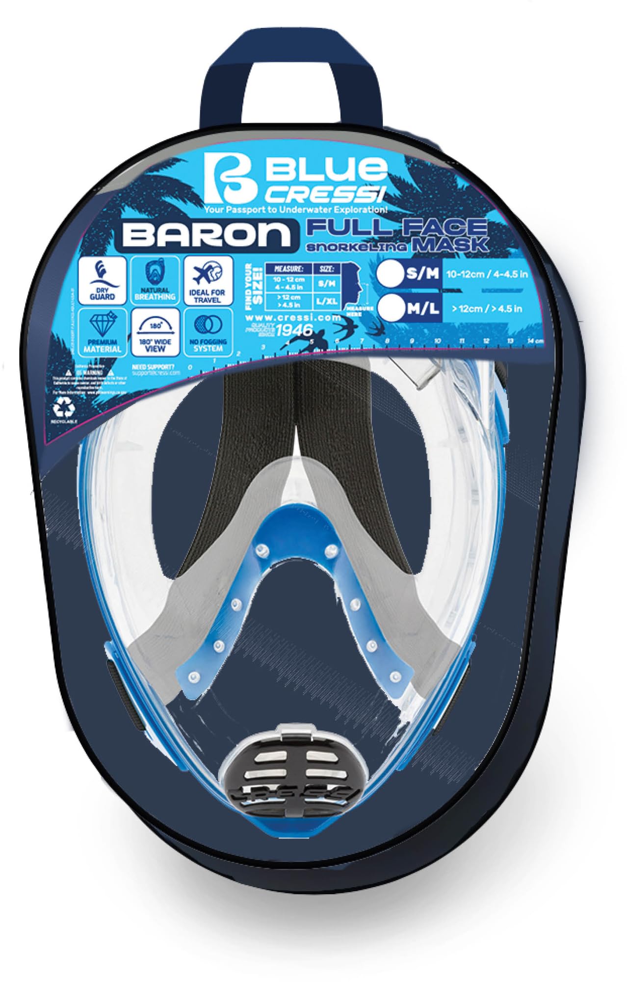 Cressi Unisex-Adult Baron Full Face Mask Maska Do Nurkowania Z Rurką I Pływania Na Powierzchni,Czarny/Czarny,M/L