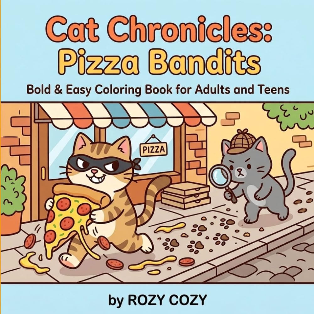 Cat Chronicles: Pizza Bandits: A Funny, Bold & Easy Coloring Book for Adults and Teens