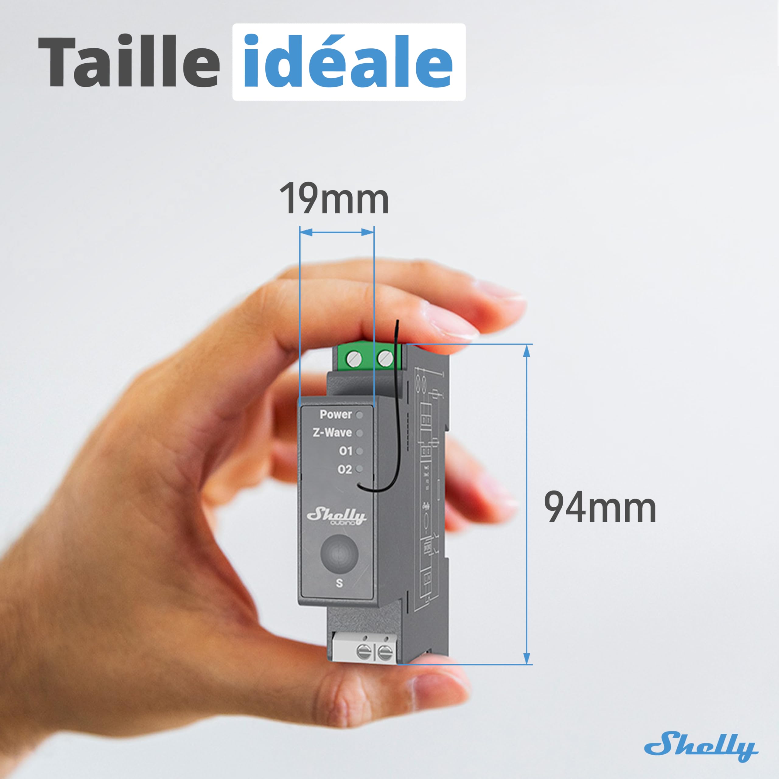 Shelly Qubino Wave Pro 2 Interrupteur connecté Z-Wave 2 canaux 25 A Contacts secs Montage rail DIN