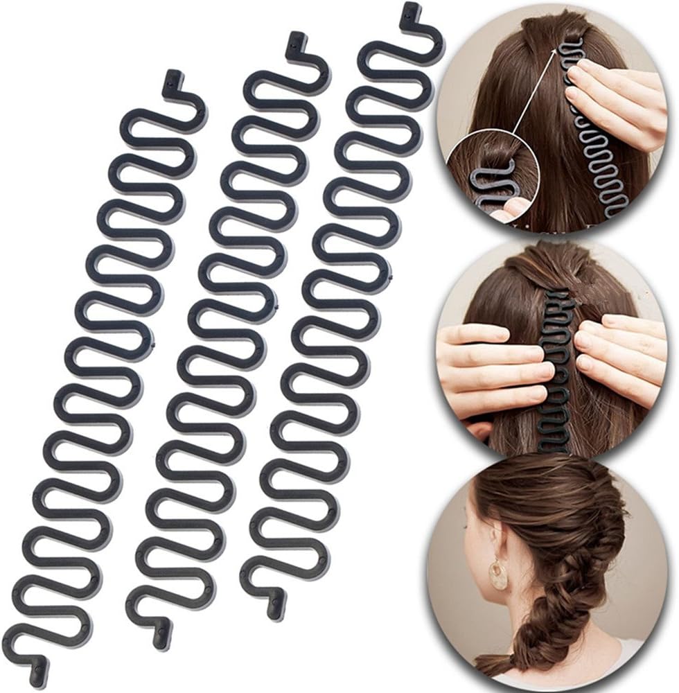Wendy Mall 3 Pcs Hair Braiding Tool Roller With Hook Magic Hair Twist Styling Bun Maker DIY Hair Style Accessories Black