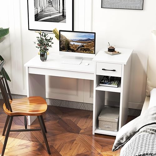 Miniatura 4 de Computer Desk with Drawers, 40’’ Writing Desk with Storage Shelves, Wood Vanity Makeup Table, Small Desk for Bedroom, Living Room, Study, Home