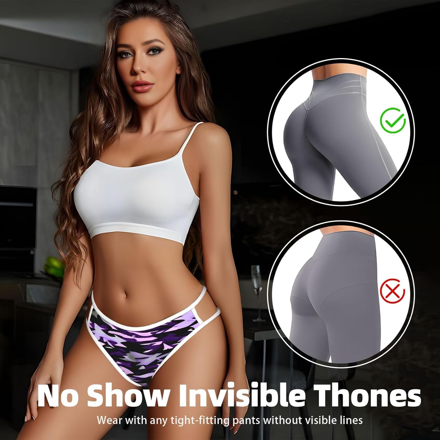 American Camouflage Purple Print Sexy Underwear G String Thongs For Women Low Rise No Show Workout Panties For Sports And Yoga