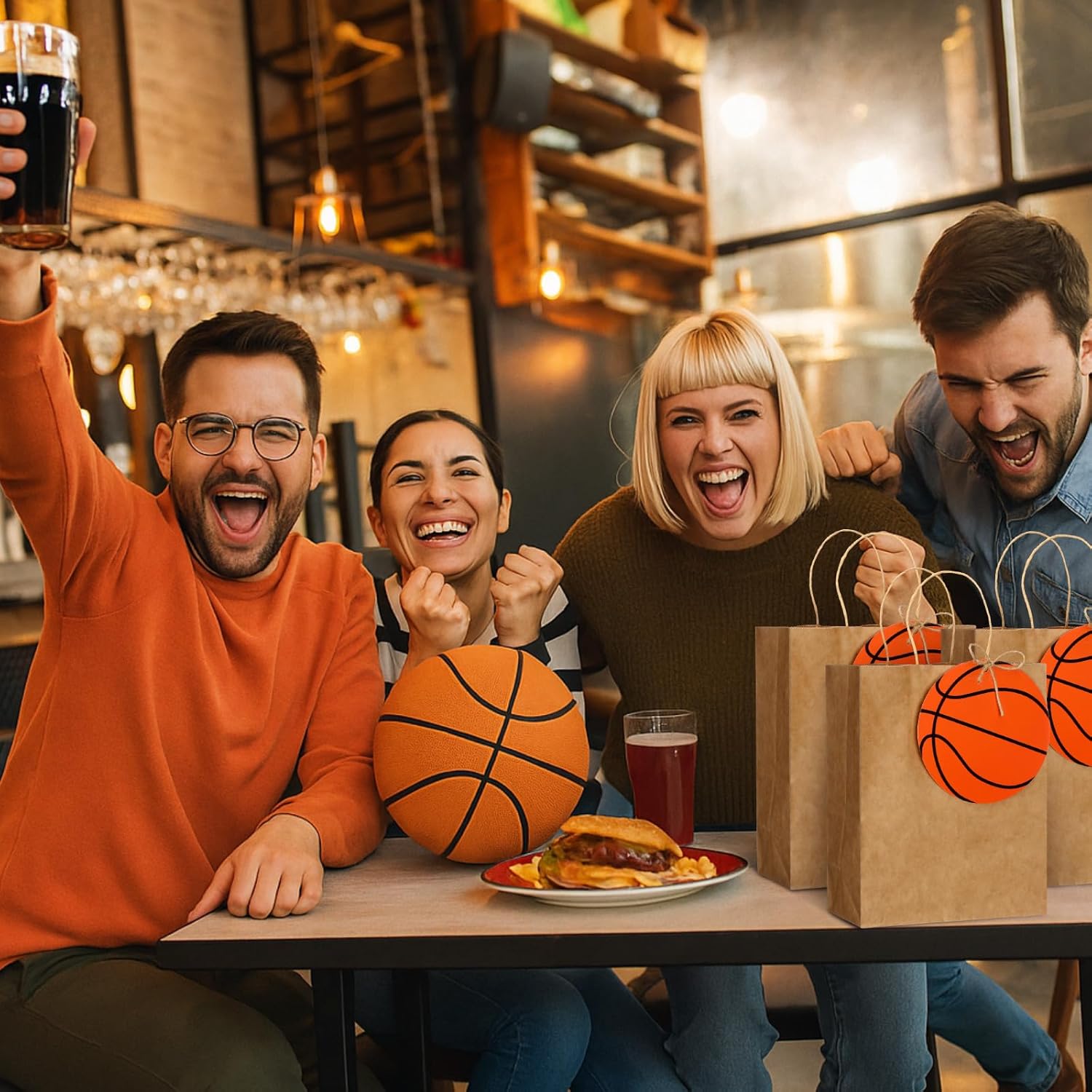 Dansydaisy 12 Sets 10.6 Inch DIY Basketball Paper Gift Bag Sets with Handles Personalized Basketball Party Favor Bags Include Tags Marker Jute Rope Paper Goodie Bundle for Sport Party Supplies - Image 6