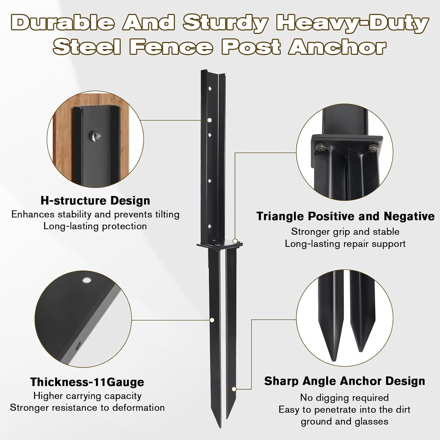 Upgraded Fence Post Repair Kit 4 Pack, Thickened Fence Post Repair Stakes for 4x4/6x6 Wood Posts, Heavy Duty Steel Fence Post Anchor Stabilizer for Fixing Tilted/Broken Wooden Fence Post Support - 3