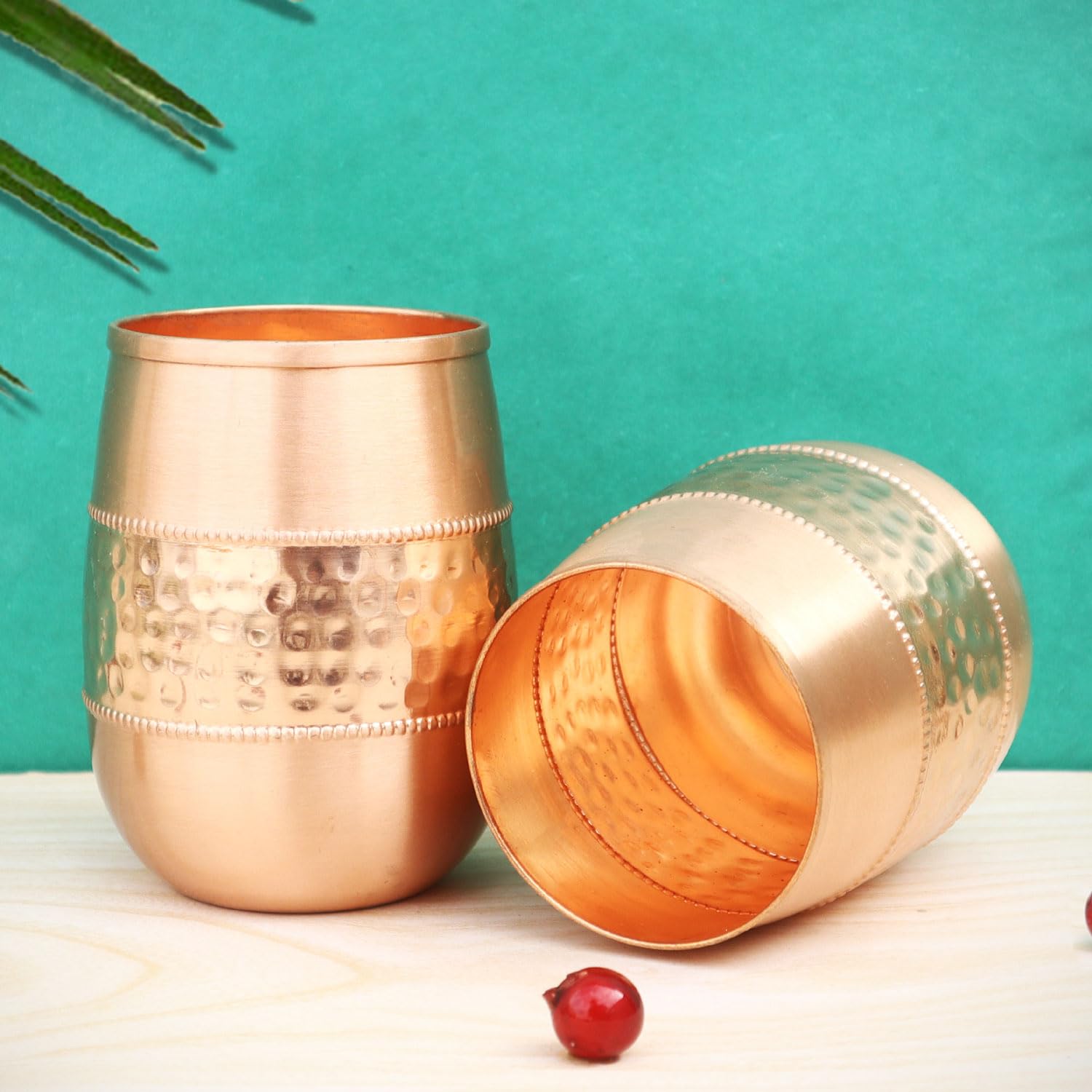 ANCIENT IMPEX Set di 2 bicchieri in rame puro per benefici per la salute dell'Ayurveda (11,8 once fluide americane)