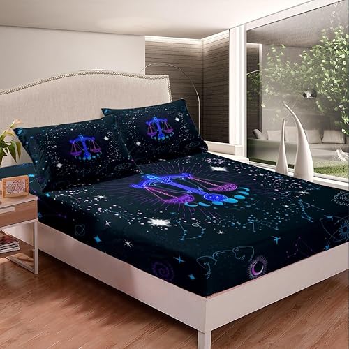Vista 79 de Erosebridal Aries - Sábana bajera ajustable tamaño matrimonial, sábanas psicodélicas celestiales, sábanas de galaxia trippy de doce constelaciones