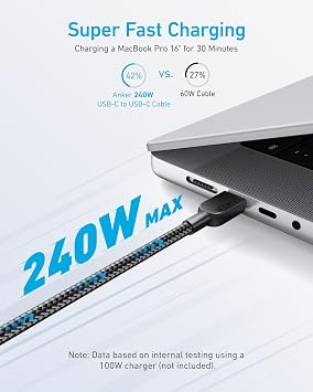 Anker USB C to USB C Cable, 240W Fast Charging Cord (2-Pack, 3 ft, Black)