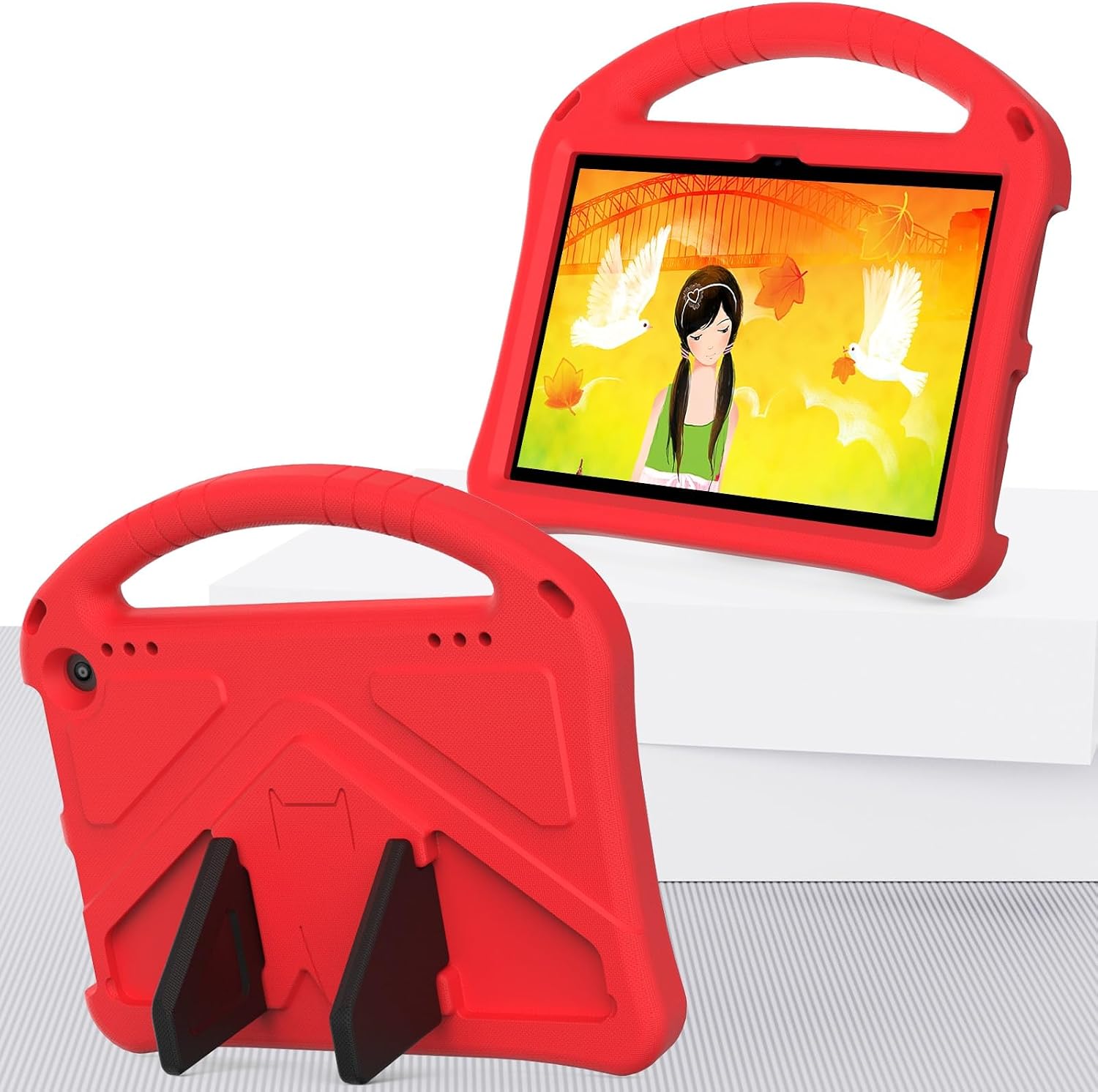 Kids Case Compatible with Kindle Fire HD8/HD 8 Plus 2022 2020 Tablet Case, Lightweight EVA Case Friendly, Drop-Resistant, Bump, Protective Handle and Shoulder Strap (Rosso)