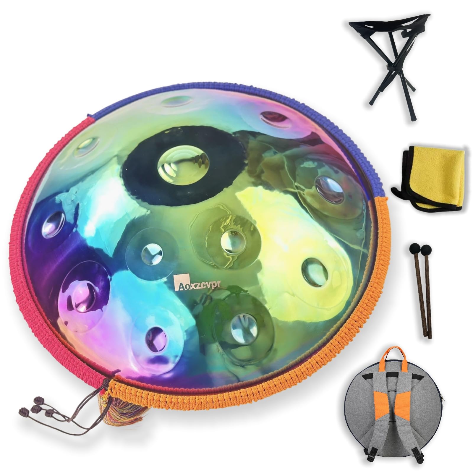 Tamburo a mano da 22" 12 note, re minore 440 Hz, blu vibrante, | Acciaio inossidabile elettrolitico, antiruggine e resistente allo sbiadimento, per meditazione e musica