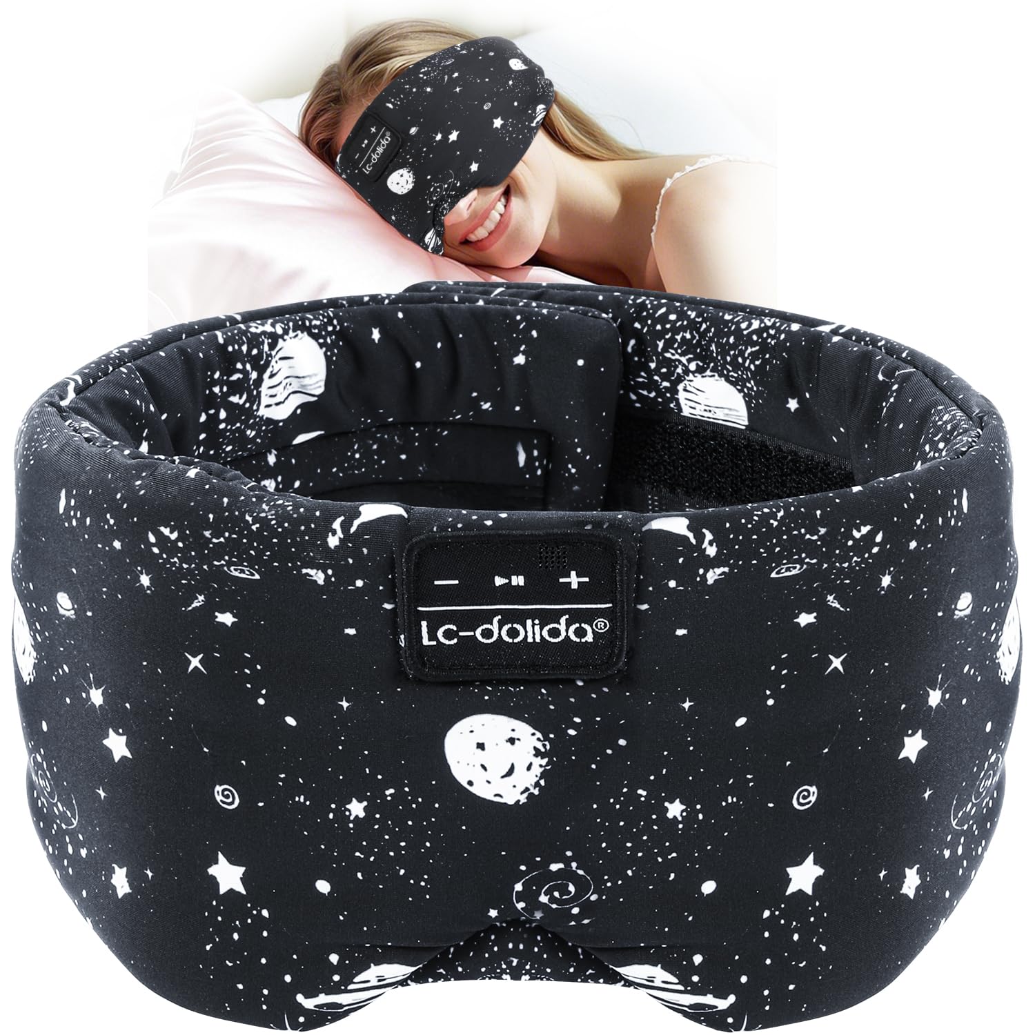 LC-dolida Bluetooth Sleep Mask with Headphones,Upgraded Widened Sleep Headphones 100% Blac...