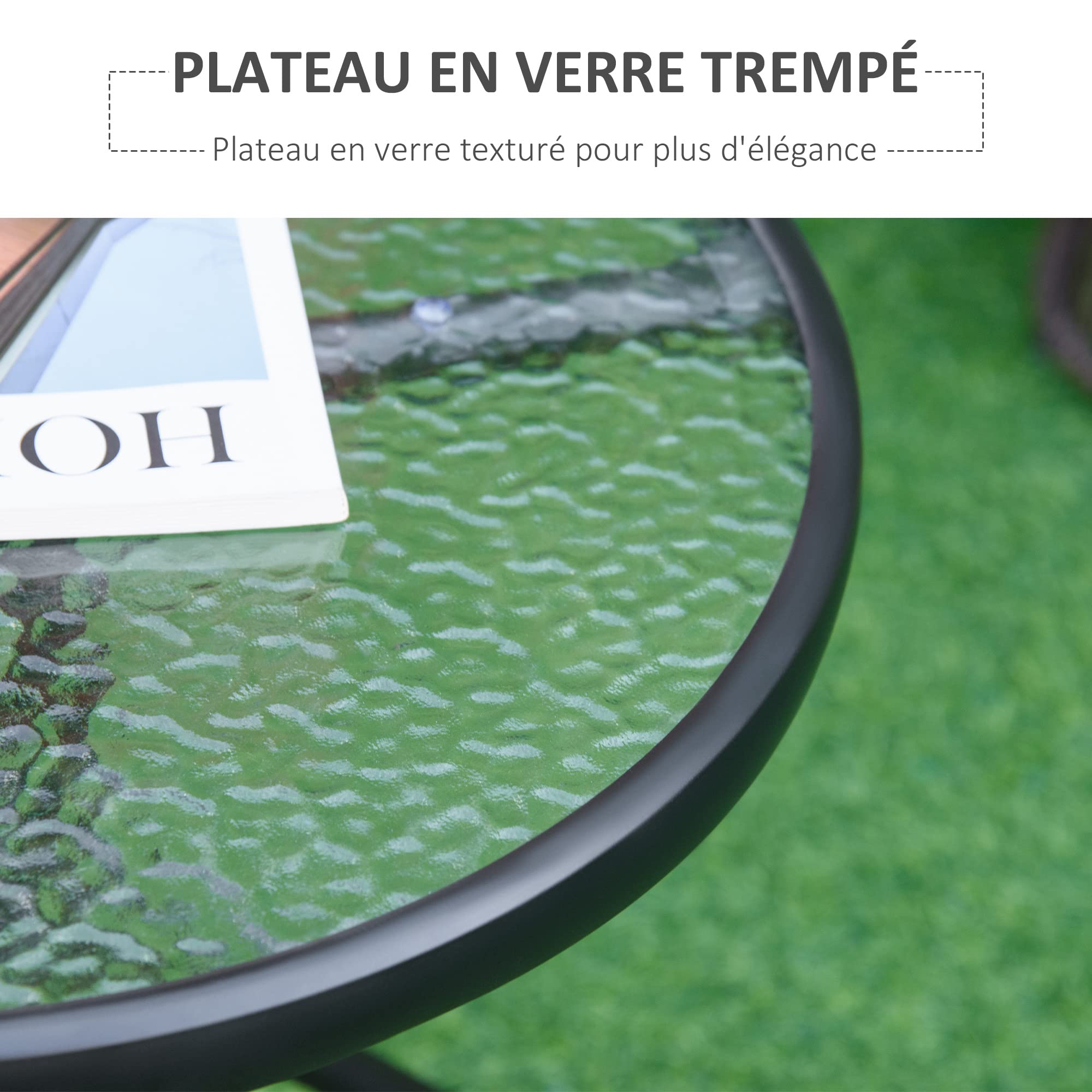 Outsunny Table Bistro de Jardin Table Basse Ronde avec Plateau Verre trempé métal époxy Ø 50 x 55H cm Noir