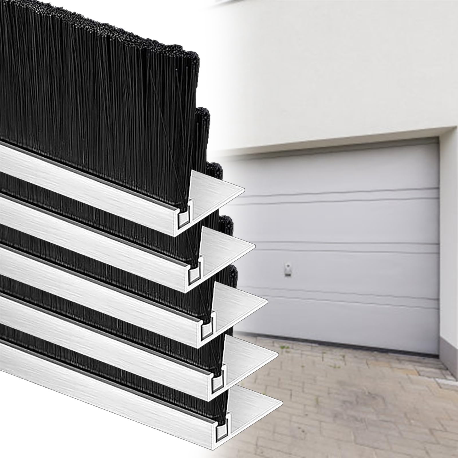 Burlete de cepillo tipo F en aluminio de 25,4 cm para puertas de garaje y armarios en pack de 5