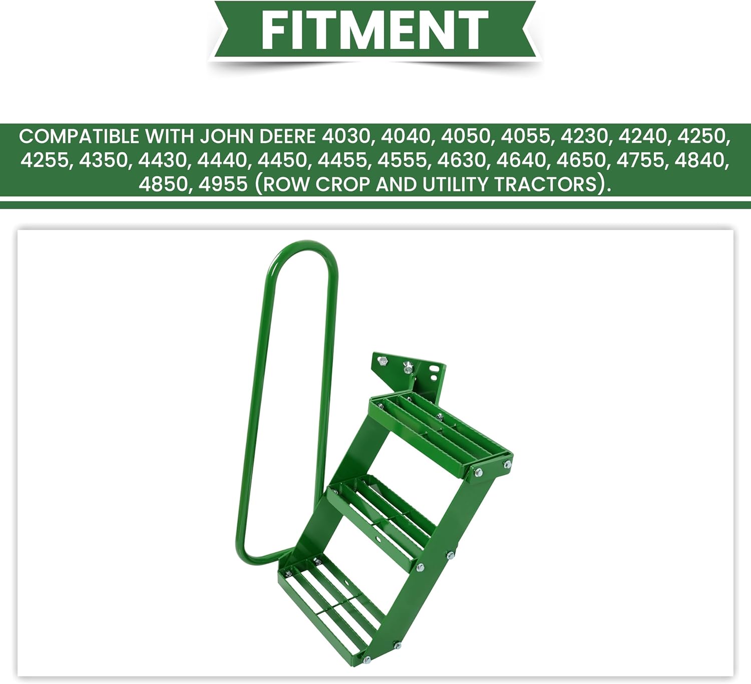hecasa left hand stair step kit compatible with john deere 4050 4240 4430 4630 4440 4230 4555 4650 4850 4955 lh handrail powder coated durable steel tractor step