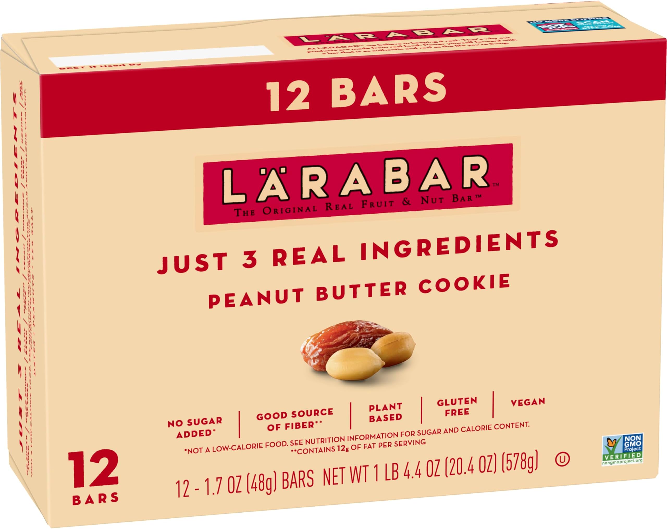 Larabar Peanut Butter Cookie, Gluten Free Vegan Fruit & Nut Bars, 12 ct