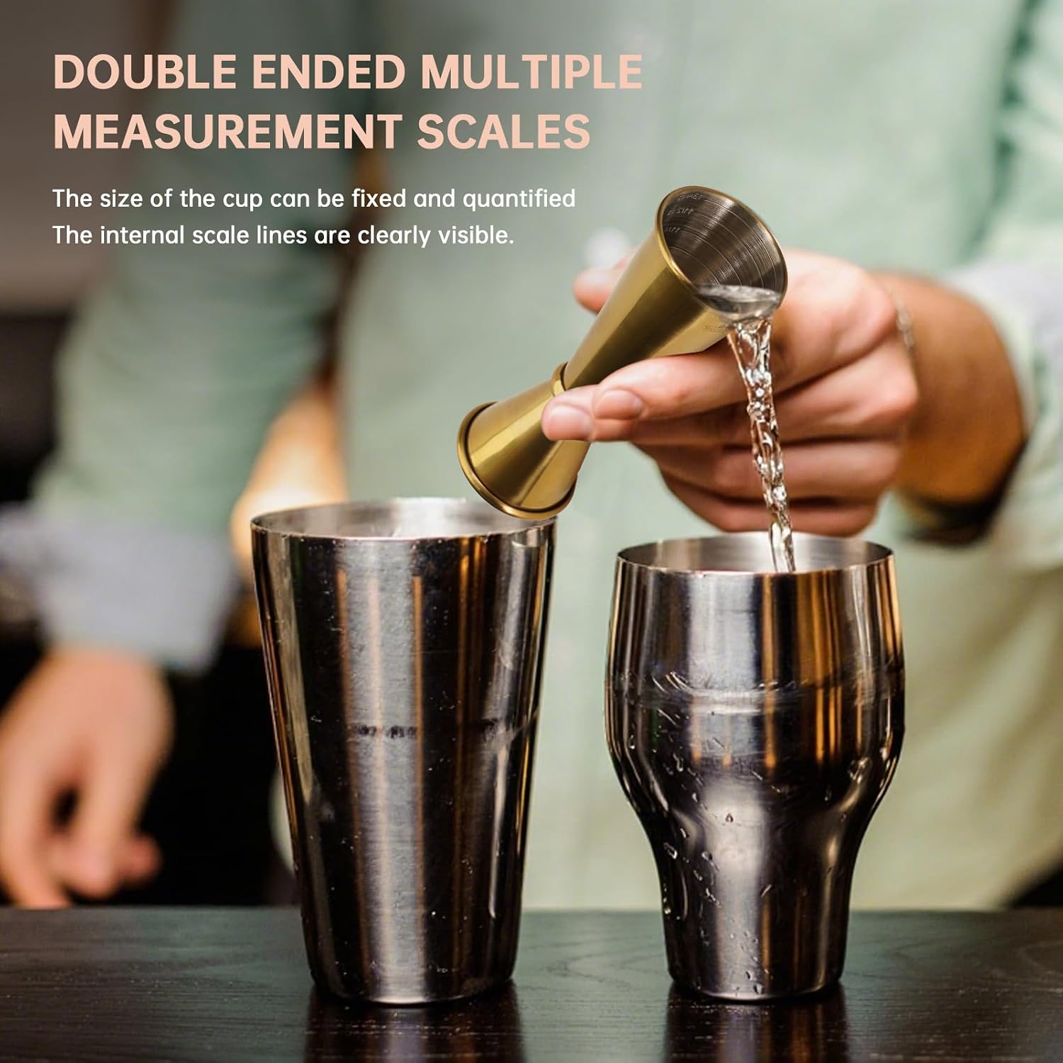 Gold 1-2OZ Jigger for Bartending,Japanese Professional Cocktail Jigger Premium 304 Stainless Steel Jigger Premium & Heavy-Duty 30-60ml with Dimensions Inside Bartending Measuring