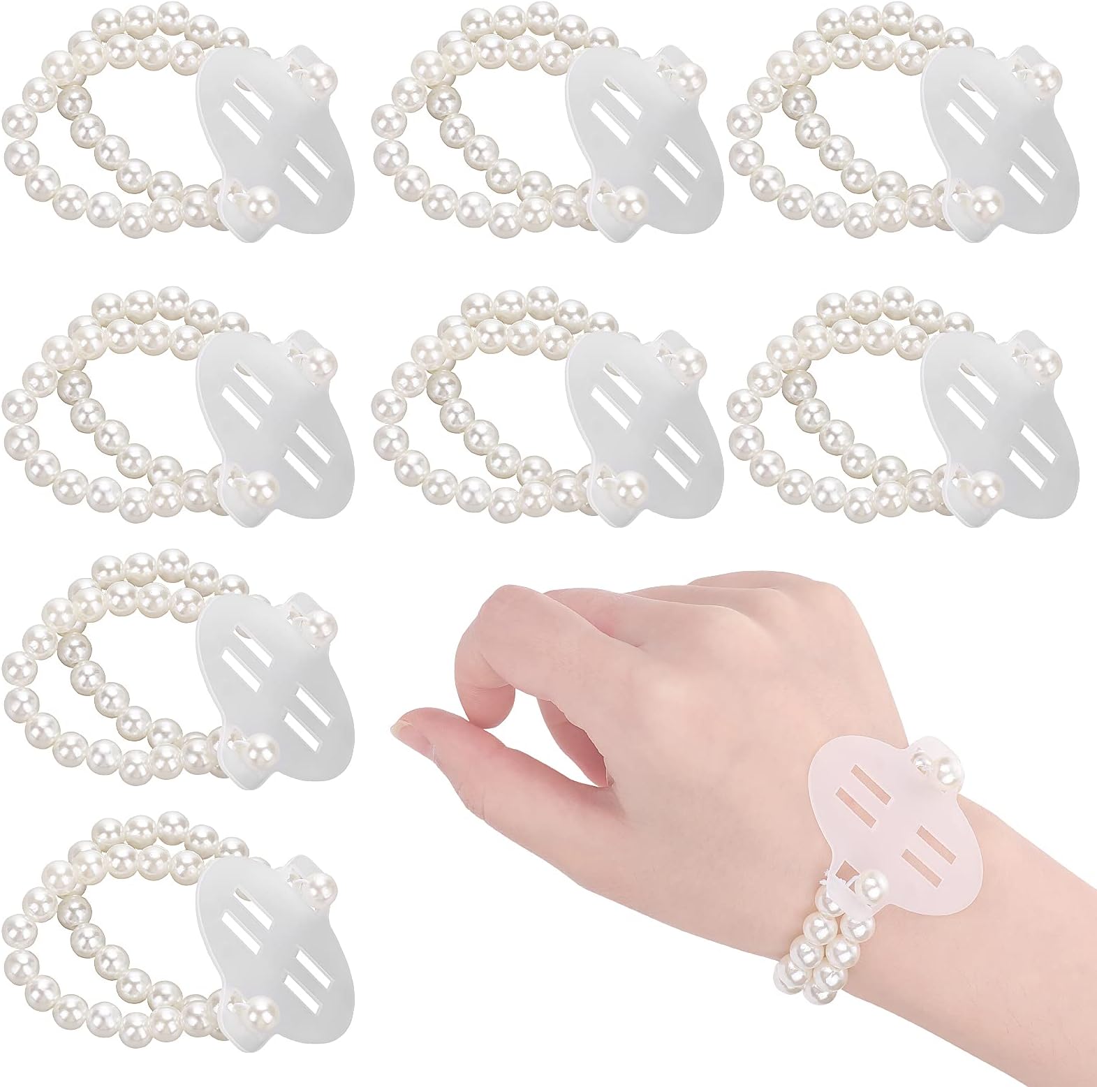 Molain 8Pcs Elastic Pearl Wrist Corsage Bands Wristlets Stretch Pearl Wedding Wrist Corsages DIY Decor Accessories for Wedding Festival Beach Party Prom Flowers Hair Accessories
