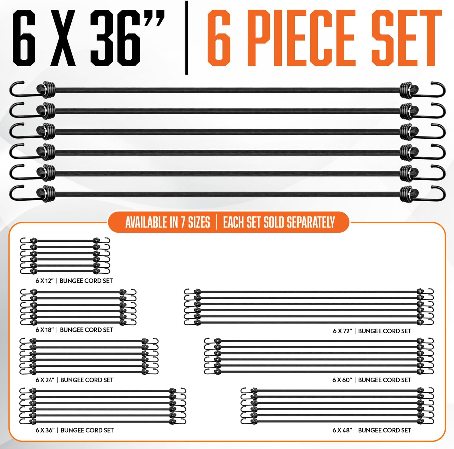 Bungee Cords with Hooks 36 Inch - 6Pcs Heavy Duty Outdoor 3ft Bungees | UV & Weather Resistant Strong Bungie Chords - Bunjee Straps 3 Foot Bungy Cord Set 200lb Strength