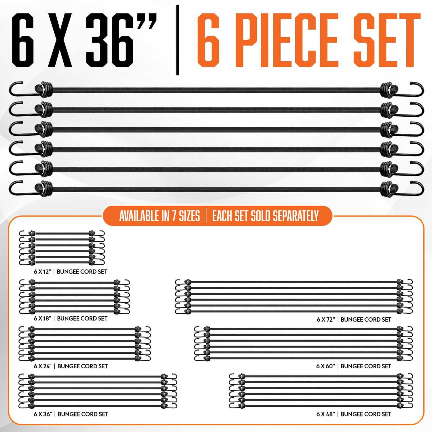 Set di 6 elastici resistenti con ganci, 91,4 cm, colore: nero