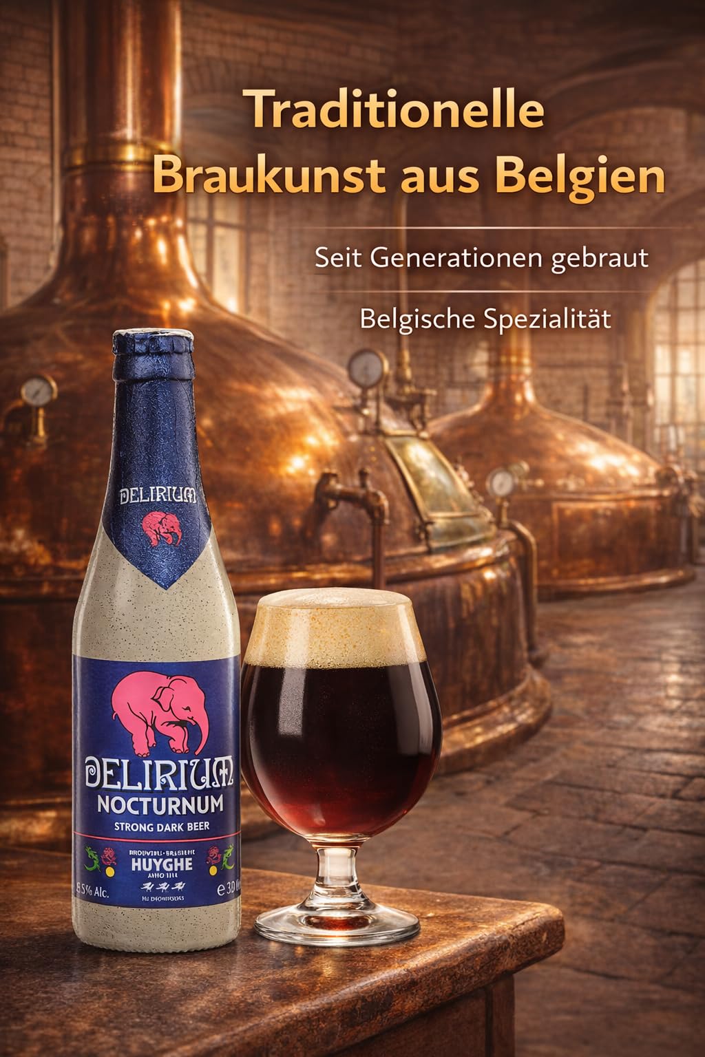Delirium Nocturnum Belgisches Starkbier 8,5% – Dunkles Strong Dark Ale 6×0,33l Flaschen | Brouwerij Huyghe Premium Craft Beer mit Karamell-, Schokoladen- & Gewürznoten | Intensives Gourmet Bier